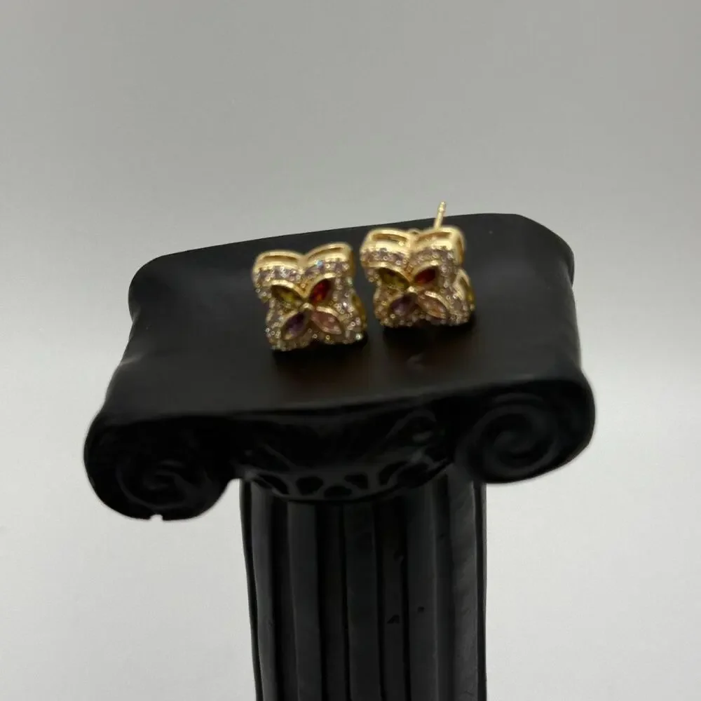Iced Out Multicolor CZ Floral Studs | Gold Plated Hypoallergenic